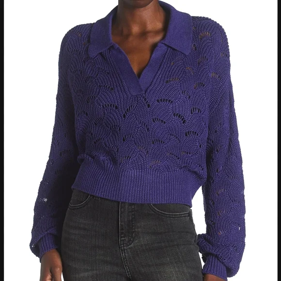 525 America Petal stitch pullover pointelle crochet knit top openwork - Picture 4 of 8